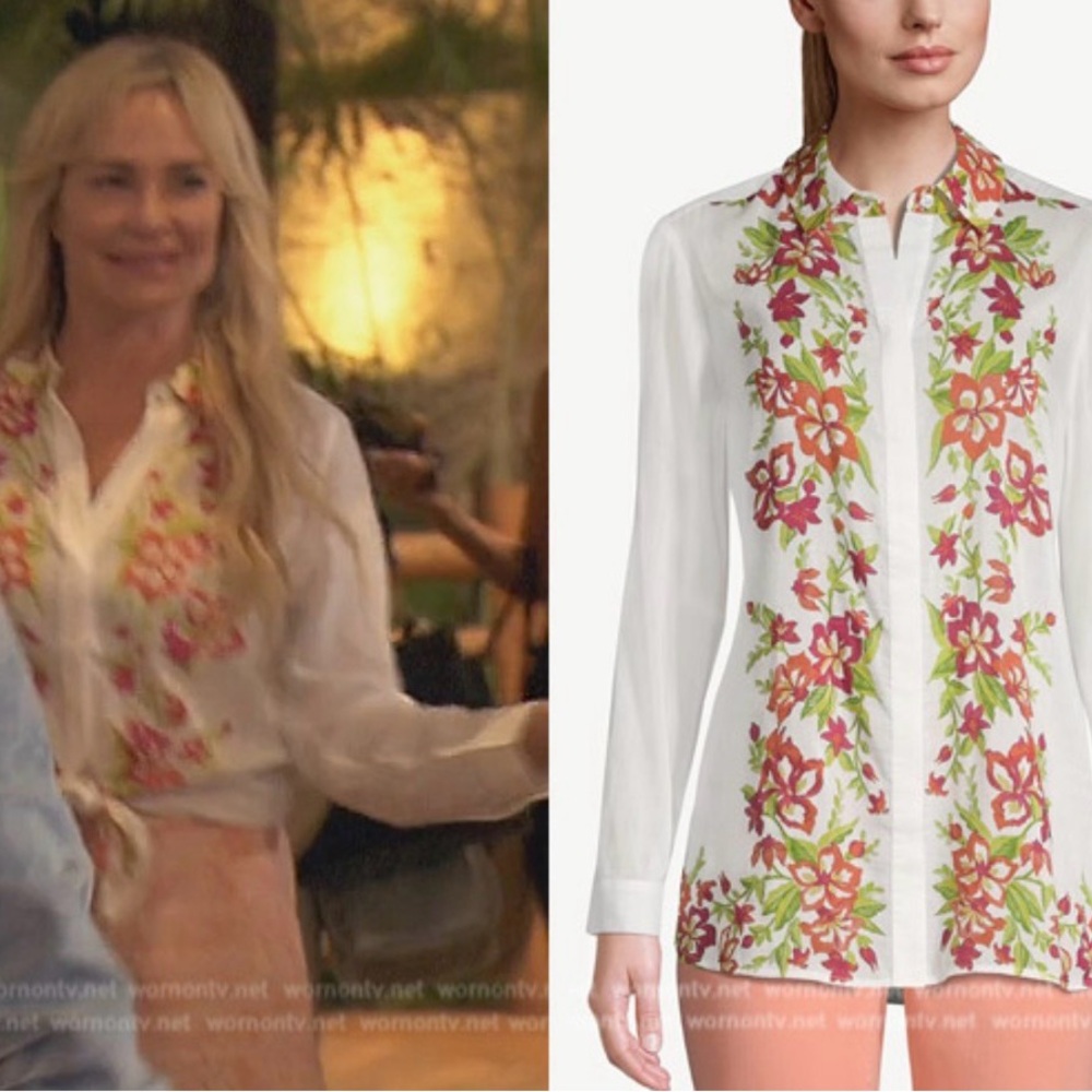 Chico's Silkβ & Cotton Flower & Vine White Top NWT